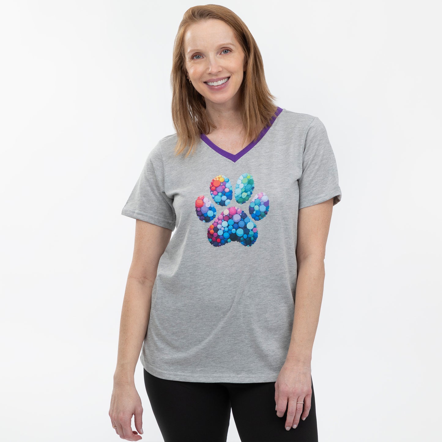Rainbow Bubble Joy Paw Contrast V-Neck Tee