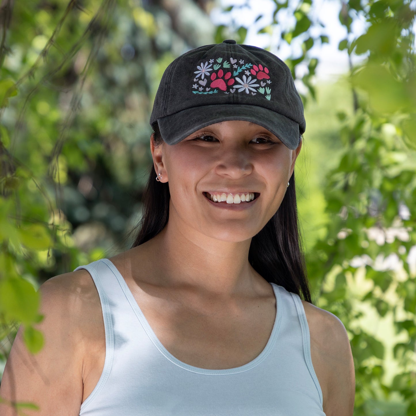 Paw & Floral Soft Distressed Cotton Baseball Cap