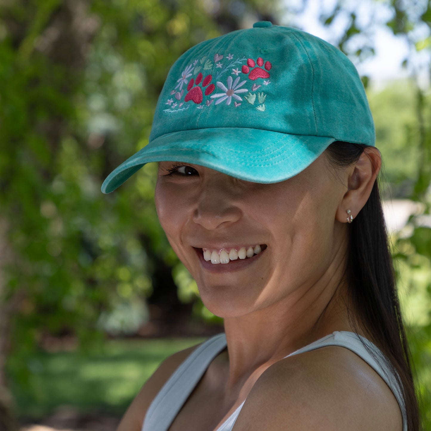 Paw & Floral Soft Distressed Cotton Baseball Cap
