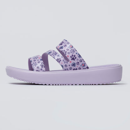 Paw Print Triple Strap Slide Sandals | Lightweight EVA Comfort Slides with Platform Sole
