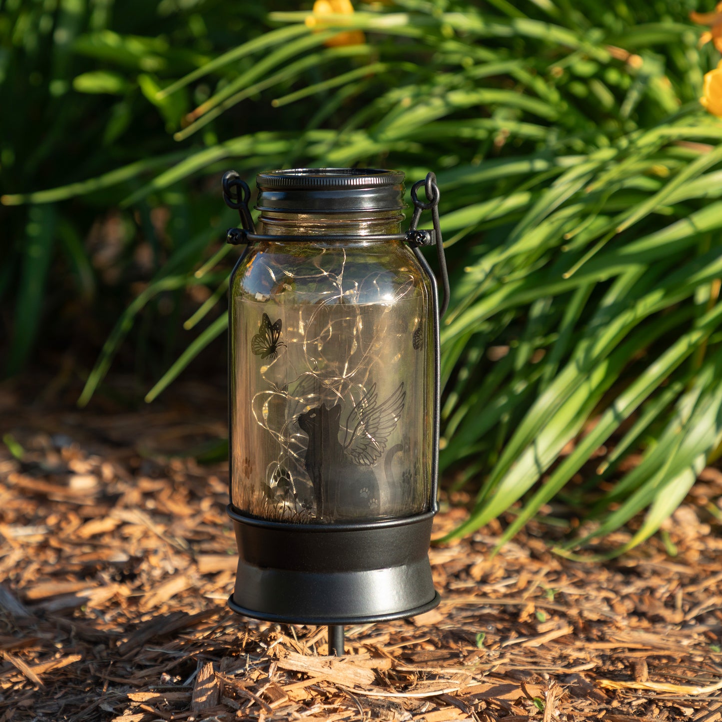Solar Angel Pet Mason Jar Lantern Stake | Cat & Dog