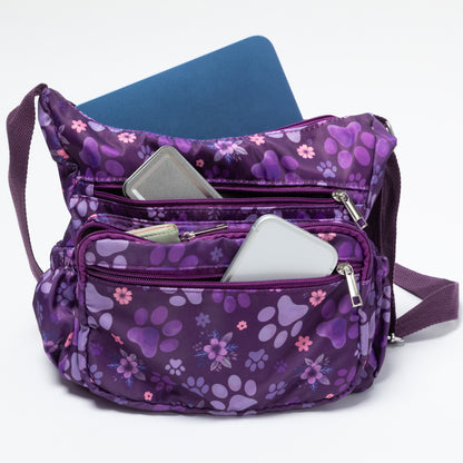 Paw Print Nylon Crossbody Purse | Adjustable Strap with Zip Pockets