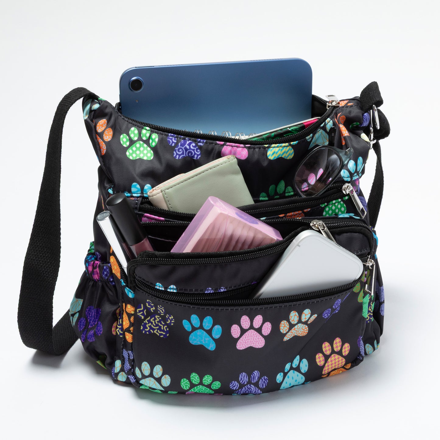 Paw Print Nylon Crossbody Purse | Adjustable Strap with Zip Pockets