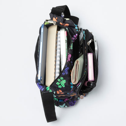 Paw Print Nylon Crossbody Purse | Adjustable Strap with Zip Pockets