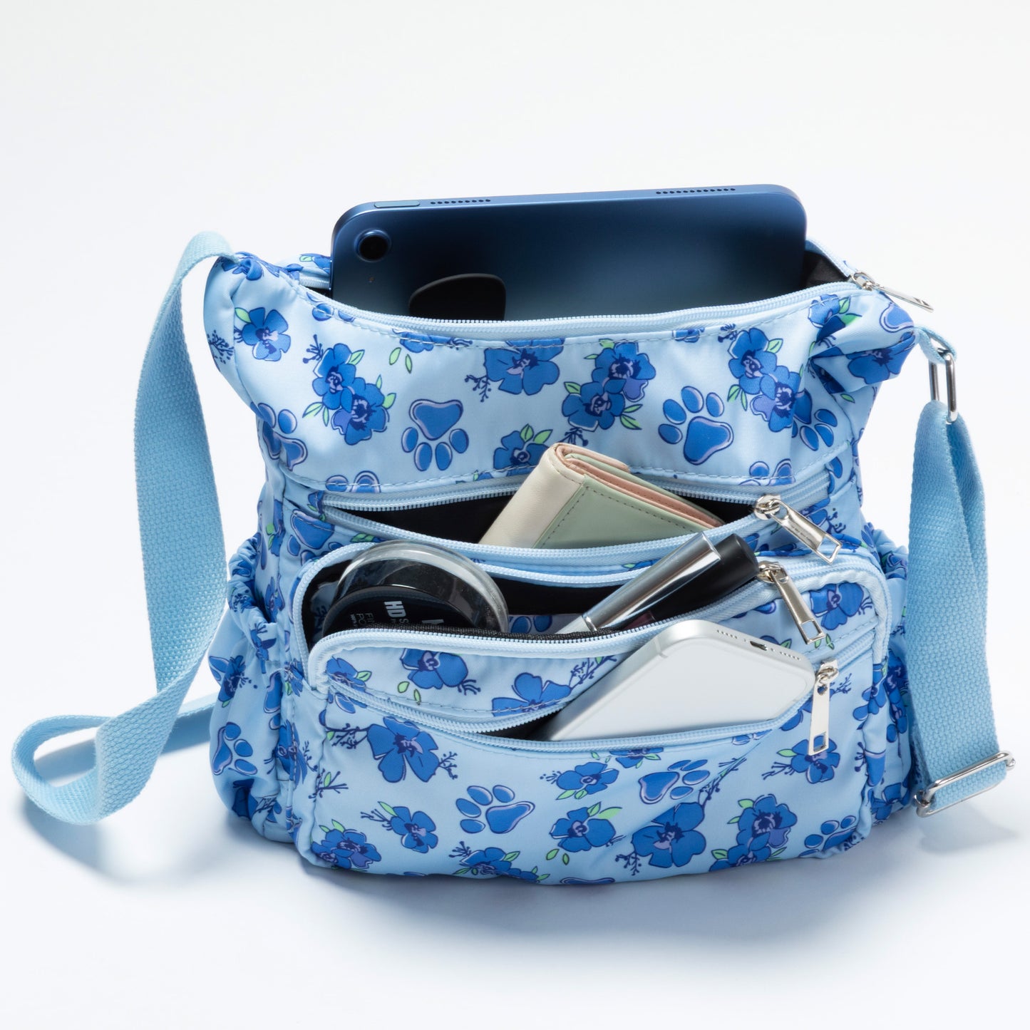 Paw Print Nylon Crossbody Purse | Adjustable Strap with Zip Pockets