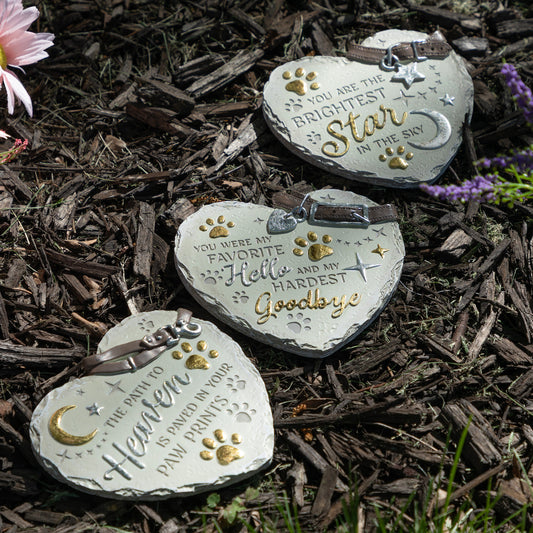 Paw Print Heart Memorial Pet Remembrance Garden Plaque Stone