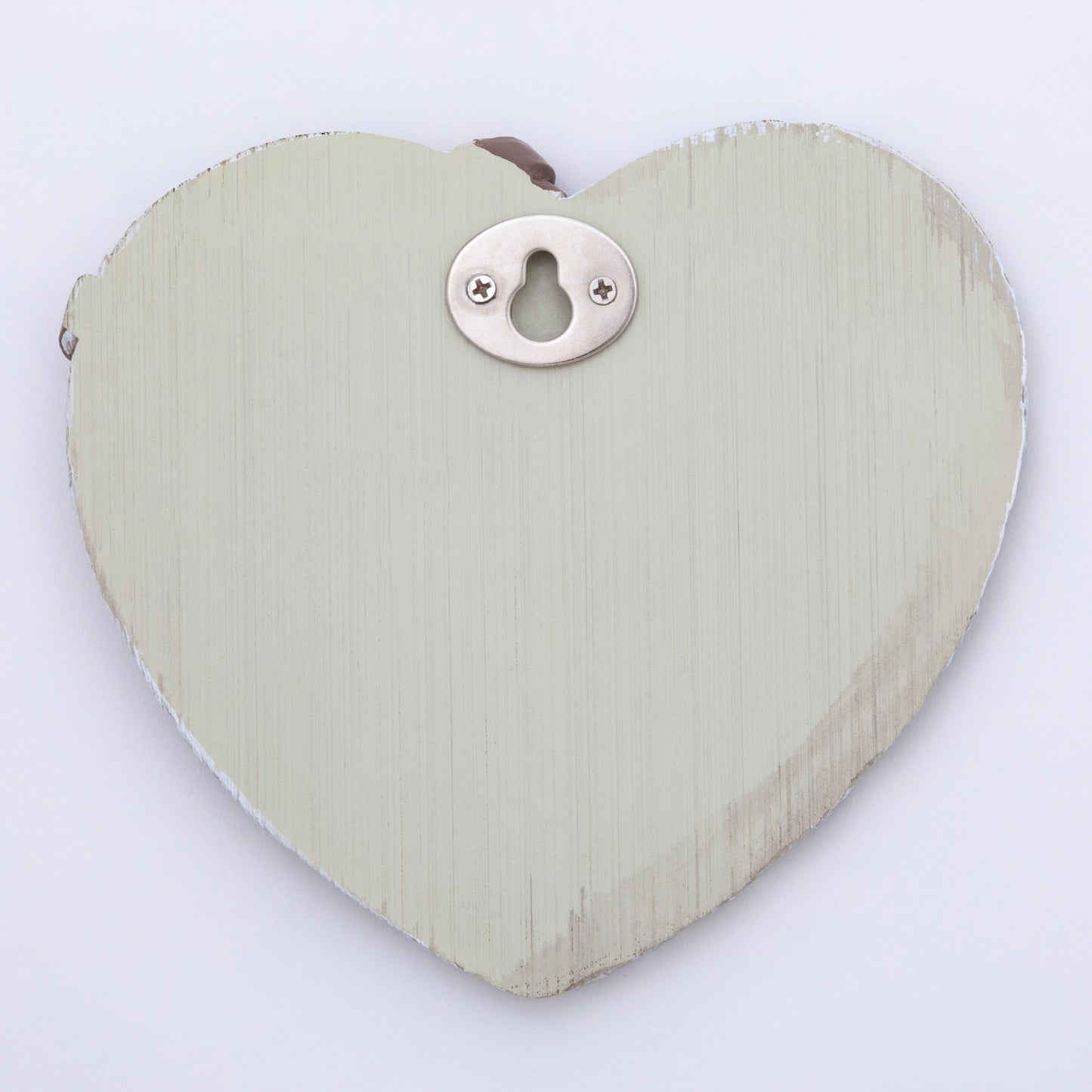 Heart-shaped garden decor with hanging hook on the back, against a white background