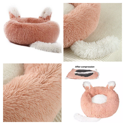 Plush Pet Bed with Ears & Tail for Cats & Small Dogs