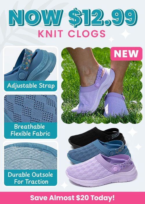 $12.99 Comfort Clogs promotion from The Animal Rescue Site and GreaterGood. Proceeds help support shelter pets and more. Lavender adjustable clogs, blue breathable clogs, lightweight cushioned slip-on comfort footwear.