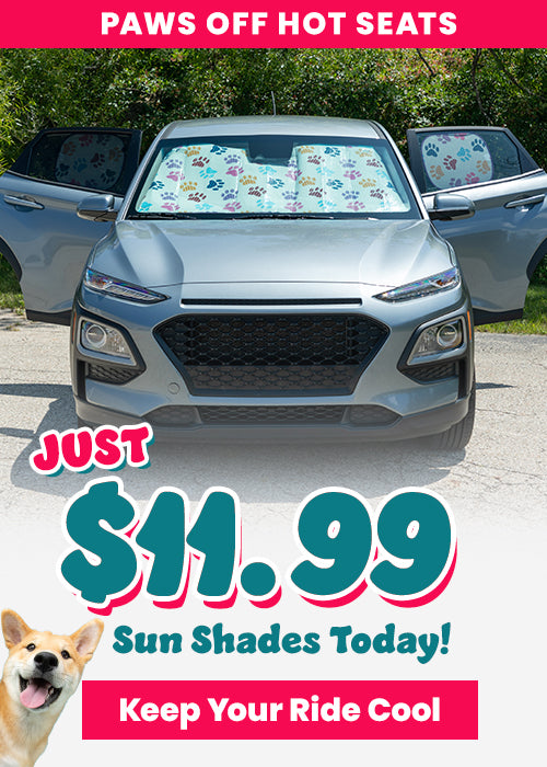 $11.99 Sun Shades: Multi-colored paw print windshield and window car sun shades. By The Animal Rescue Site and GreaterGood. Proceeds help support shelter pets and more.