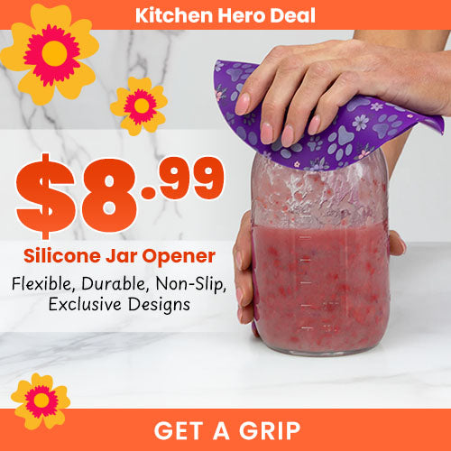 Kitchen Hero Deal: Purple paw-print Silicone Jar Opener on a glass jar. By The Animal Rescue Site and GreaterGood. Proceeds help support shelter pets and more.