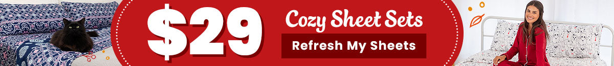 Refresh your bedroom with cozy sheet sets for just $29, with one price for all sizes. Proceeds help support shelter pets and more through The Animal Rescue Site and GreaterGood.