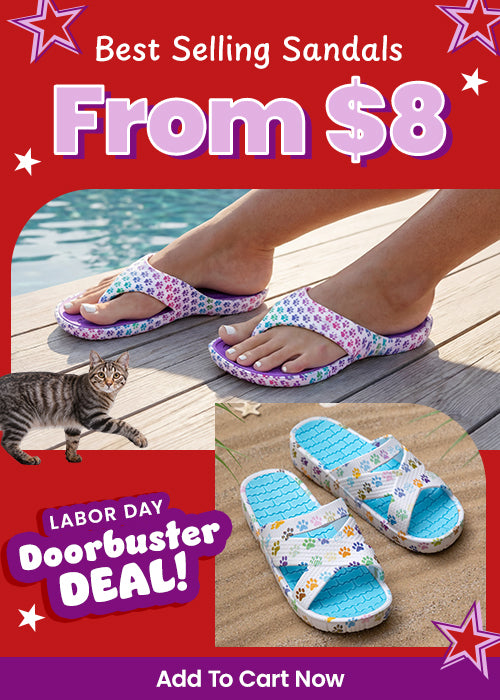 Labor Day Doorbuster Deal, featuring colorful paw print patterns. Proceeds help support shelter pets and more through The Animal Rescue Site and GreaterGood.