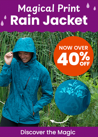Shop the Magical Print Rain Jacket, now over 40% off, featuring a water-activated design where paw print patterns appear in the rain. Proceeds help support shelter pets and more through The Animal Rescue Site and GreaterGood.