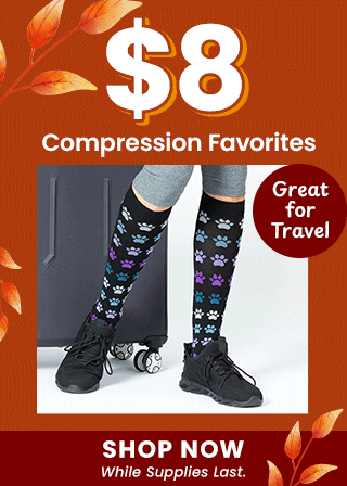 Shop compression favorites starting at $8, with socks and gloves up to 50% off while supplies last. These travel-friendly items feature cute paw print accents. Proceeds help support shelter pets and more through The Animal Rescue Site and GreaterGood.