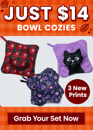 Get bowl cozies for just $14 (over 50% off) featuring 3 new prints, including cute cat and paw print designs. Grab your set now and help support shelter pets and more through The Animal Rescue Site and GreaterGood.