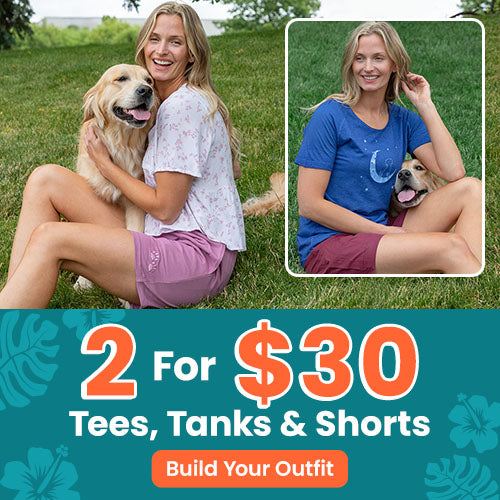 2 for $30 Tees Tanks and Shorts. Proceeds help support shelter pets and more through The Animal Rescue Site and GreaterGood'
