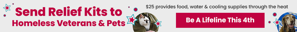 Send Relief Kits to Homeless Veterans and Pets donation campaign by The Animal Rescue Site and GreaterGood. Honor American service this 4th by helping those in need.