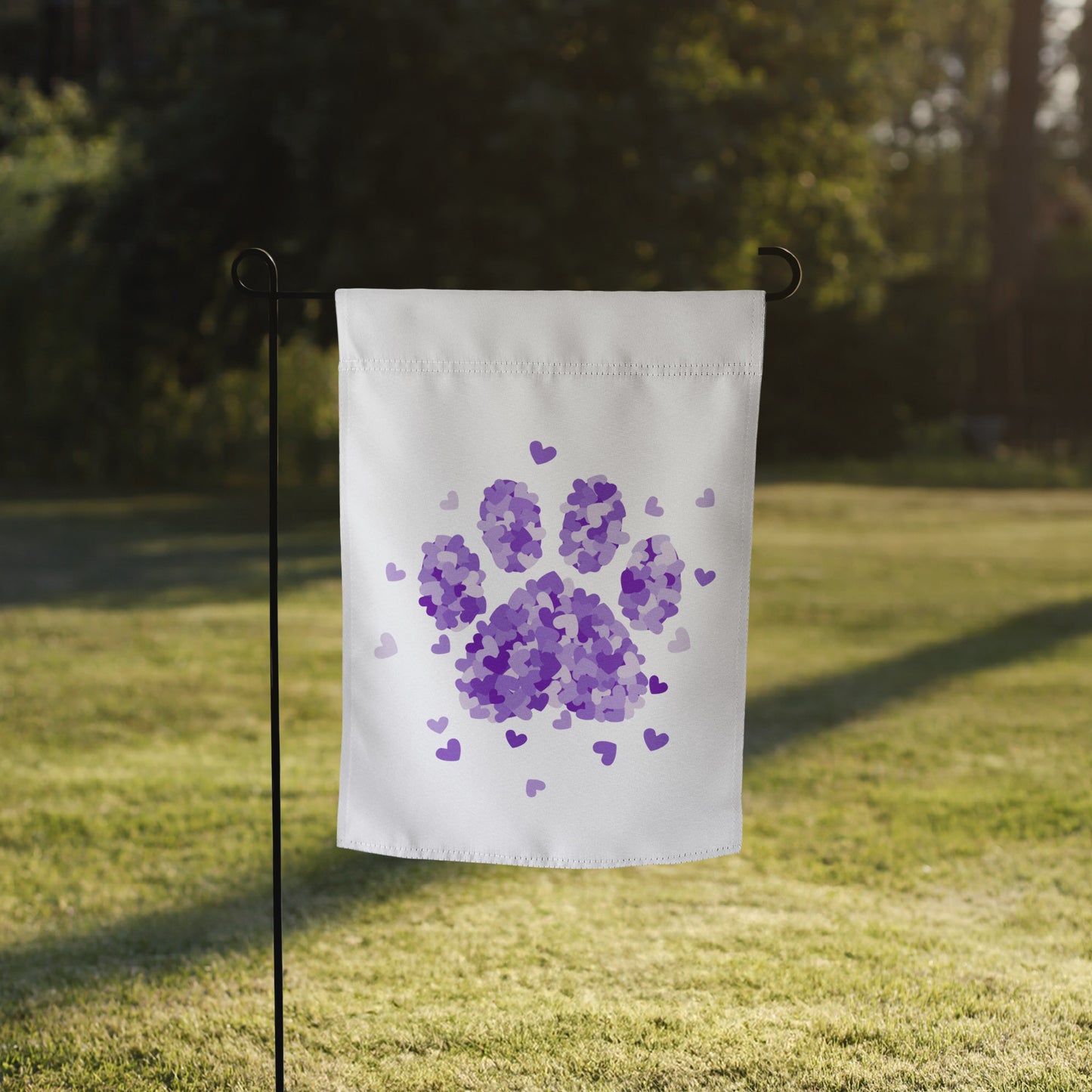 Purple Paw Print of Hearts Garden Flag