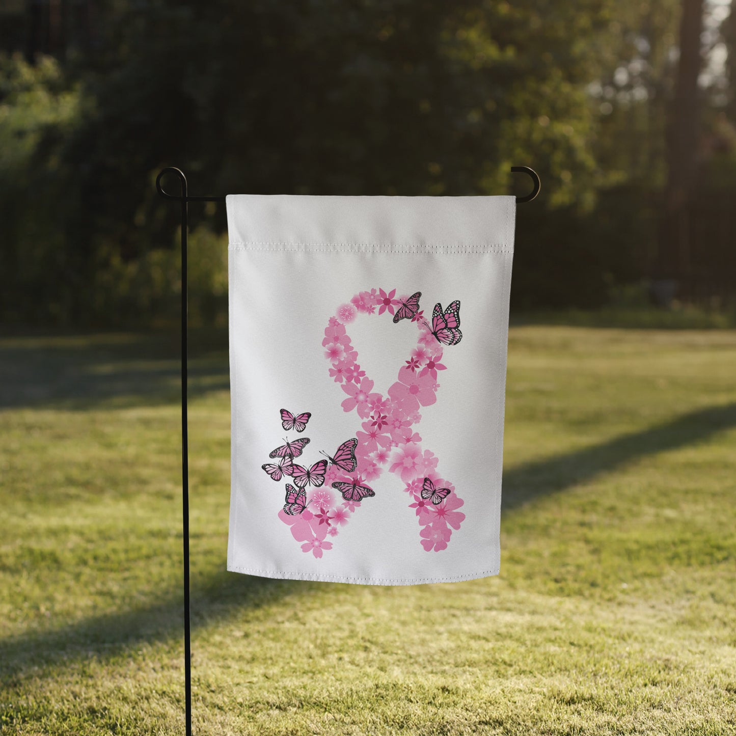 Pink Ribbon Butterflies Take Flight Garden Flag