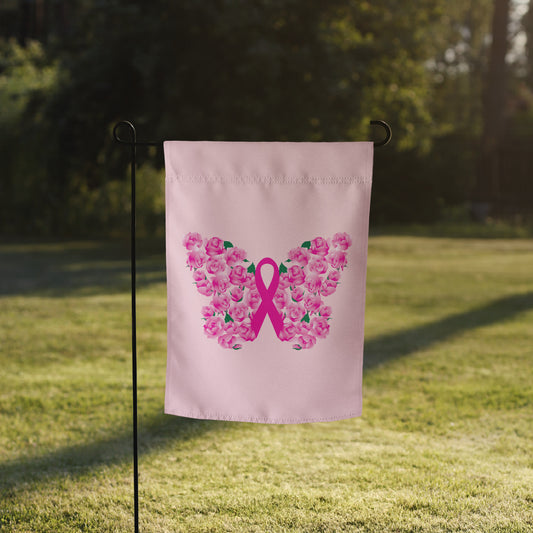 Pink Ribbon Floral Butterfly Garden Flag