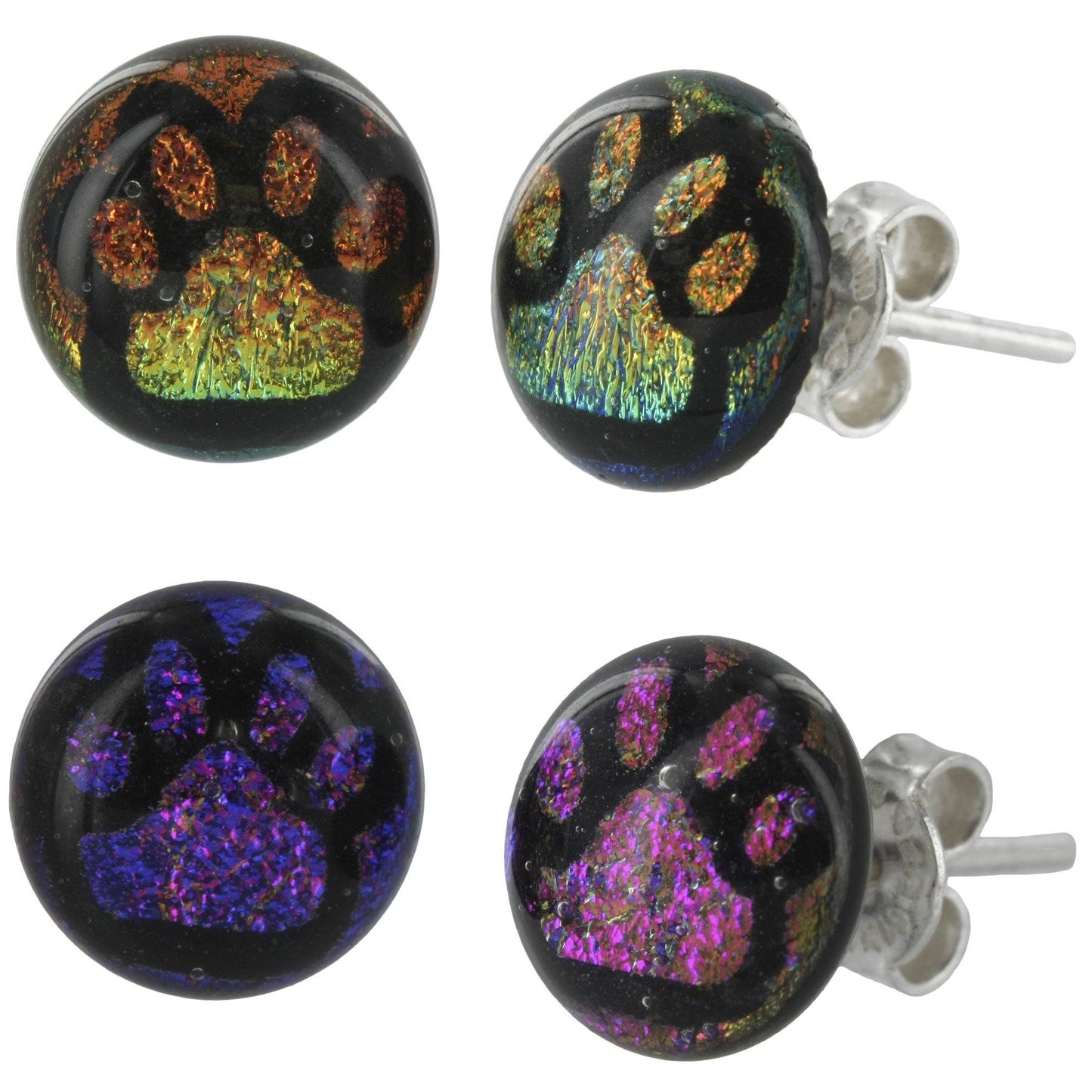 Paw Print Dichroic Glass Earrings