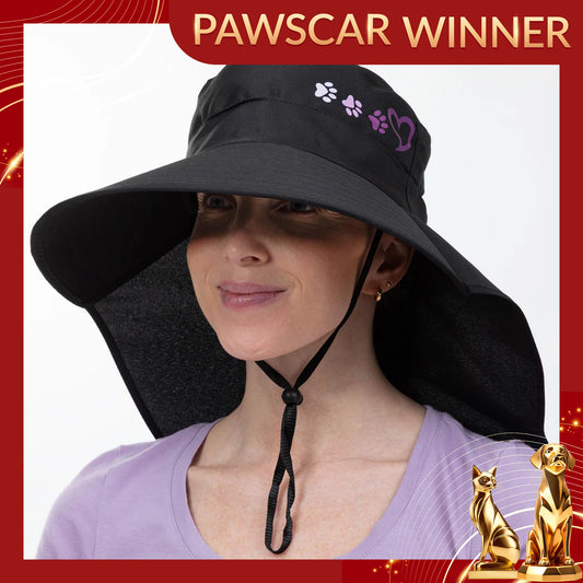 Paw Print UPF 50+ Waterproof Ponytail Sun Hat with Neck Flap