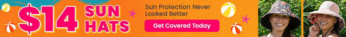 $14 Sun Hats promotion by The Animal Rescue Site and GreaterGood. Proceeds help support shelter pets. Featured are stylish, reversible bucket hats in a floral print and solid blush.