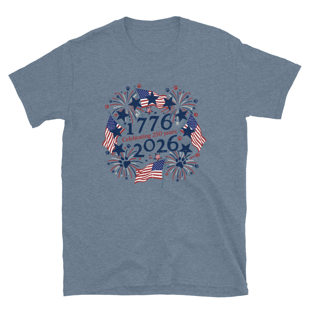 Navy Blue t-shirt with 'celebrating 250 years' text on a white background