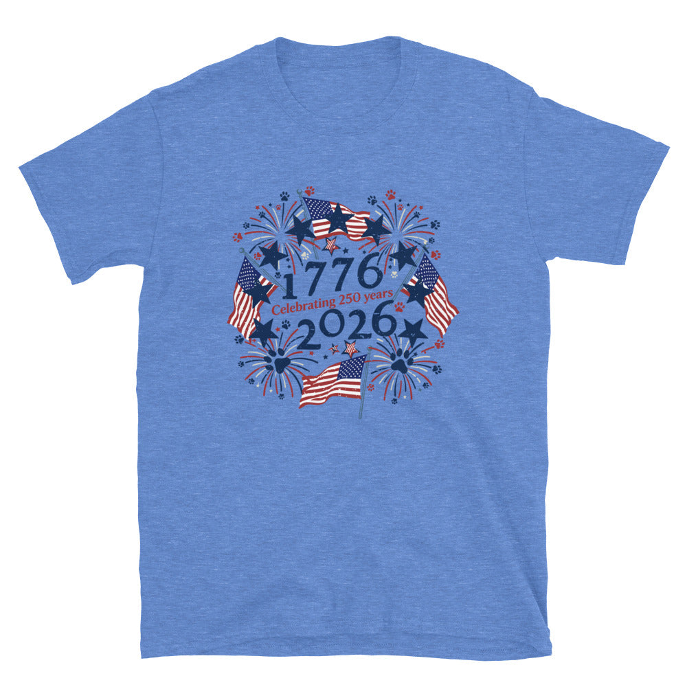 Royal Blue t-shirt with 'celebrating 250 years' text on a white background