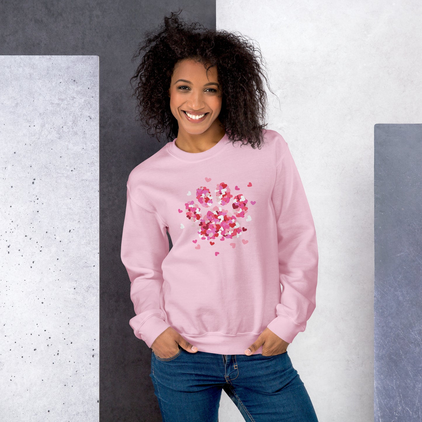 Pink Paw Print of Hearts Crewneck Sweatshirt