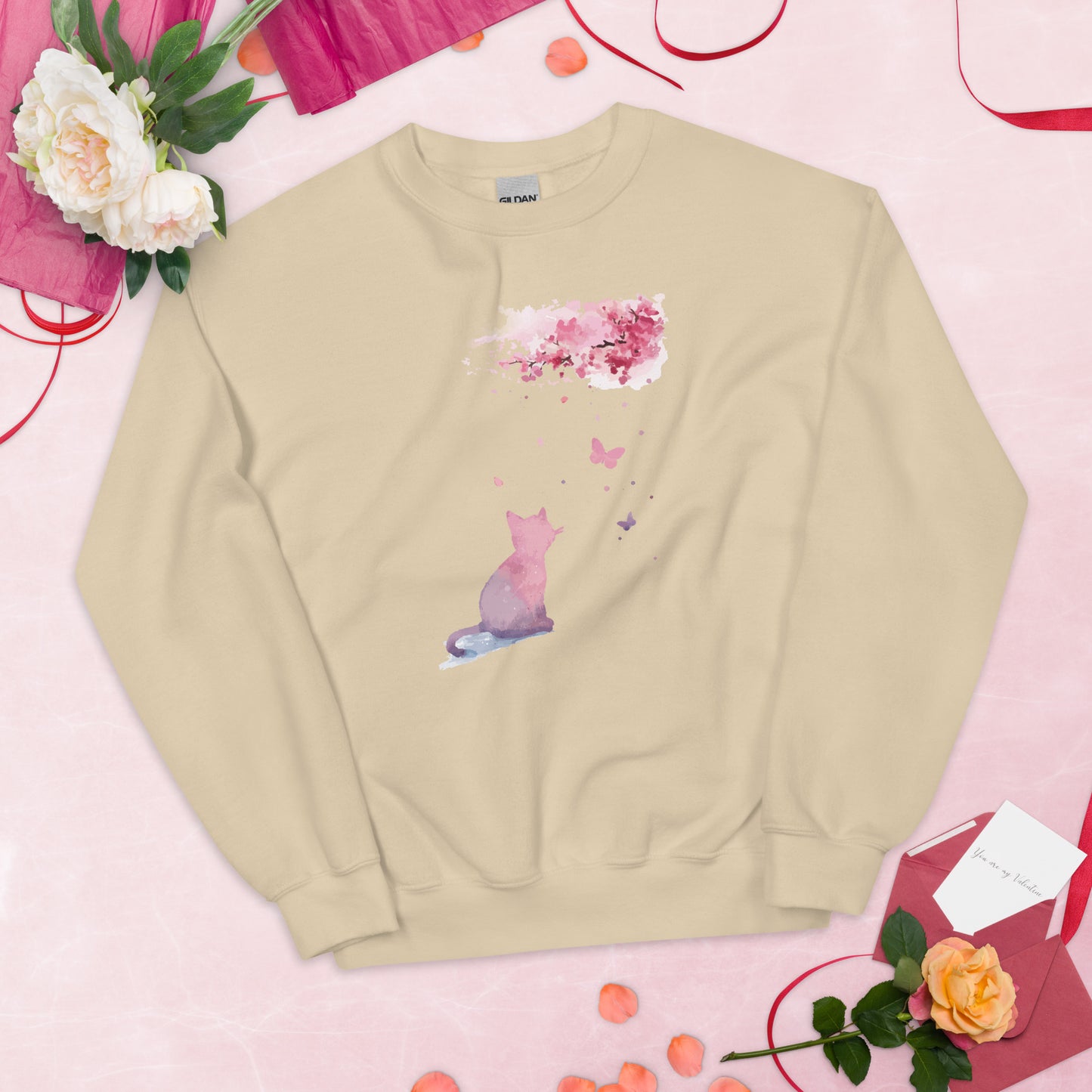 Cherry Blossom Kitten Crewneck Sweatshirt