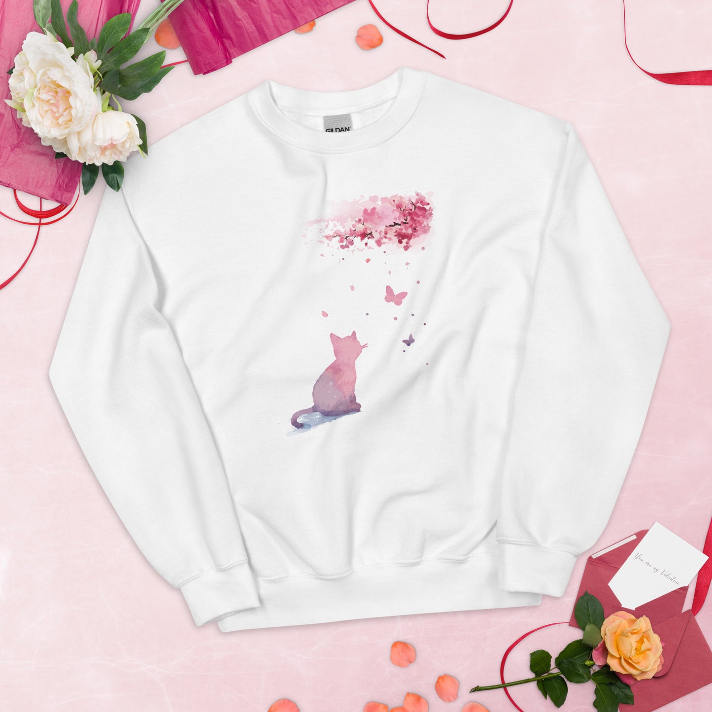 Cherry Blossom Kitten Crewneck Sweatshirt