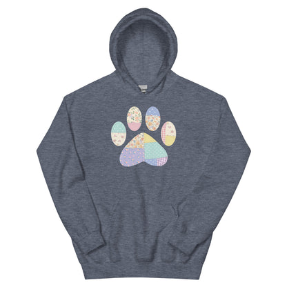 Dark Gray hoodie with quilted paw print design graphic design on a white background