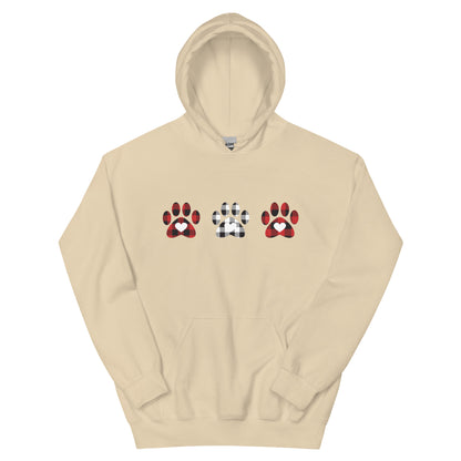 Triple Gingham Paws With Hearts Hoodie