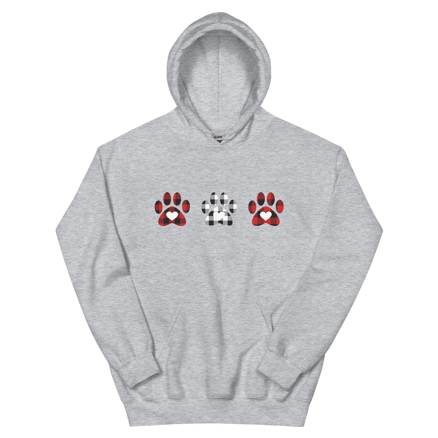 Triple Gingham Paws With Hearts Hoodie