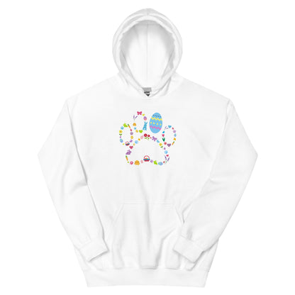 White hoodie with colorful design on a white background