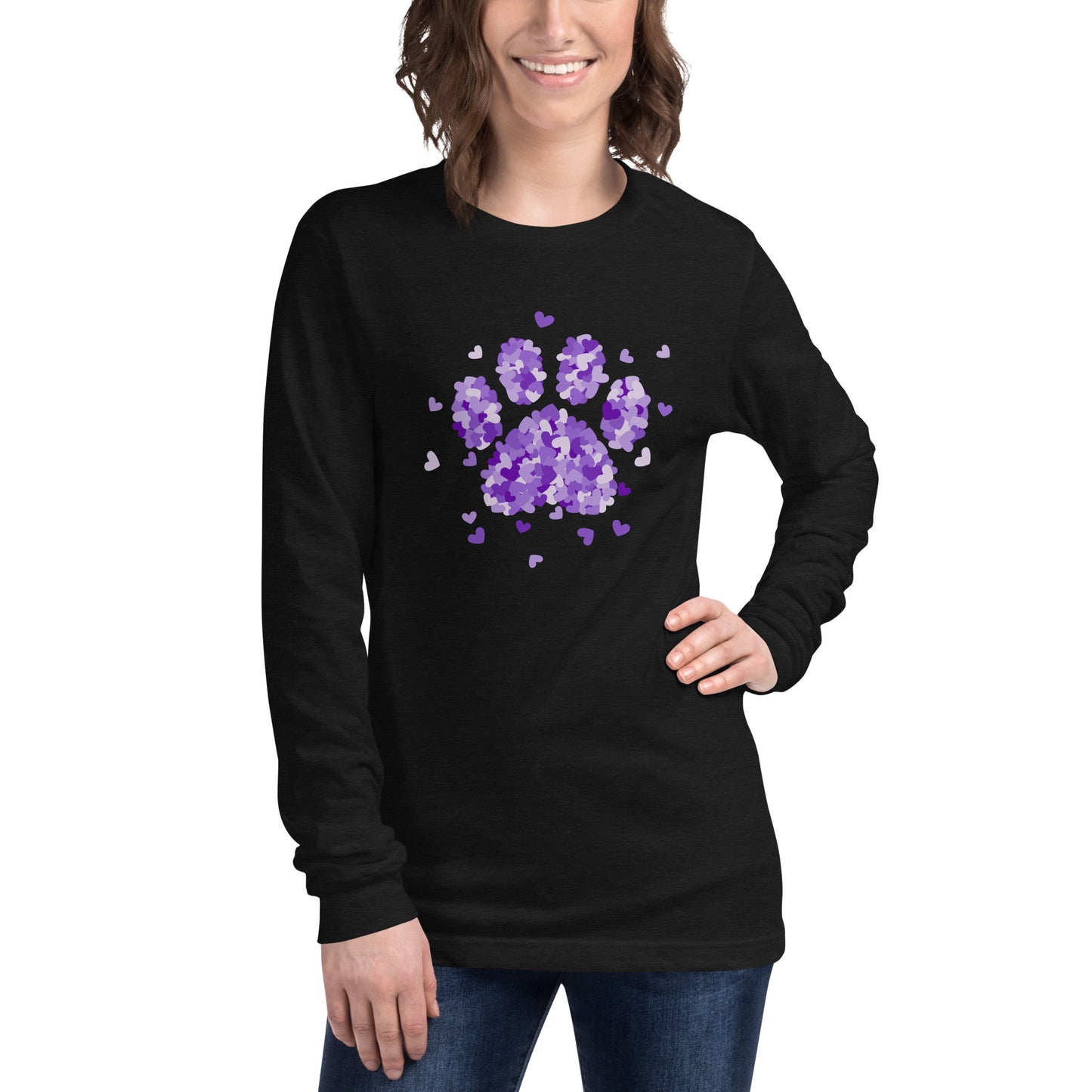 Purple Paw Print of Hearts Long Sleeve Tee