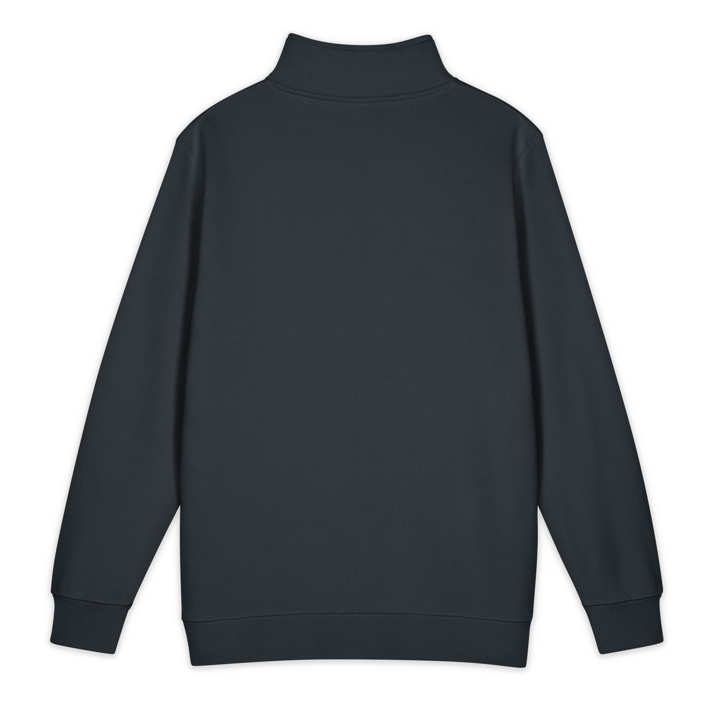 Back of a navy sweatshirt on a white background