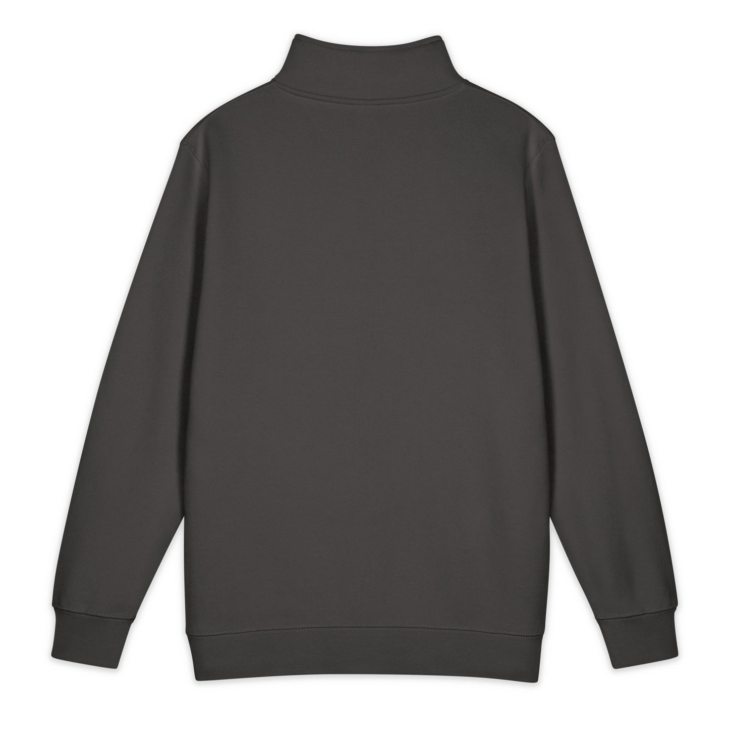 Back of a dark gray sweatshirt on a white background