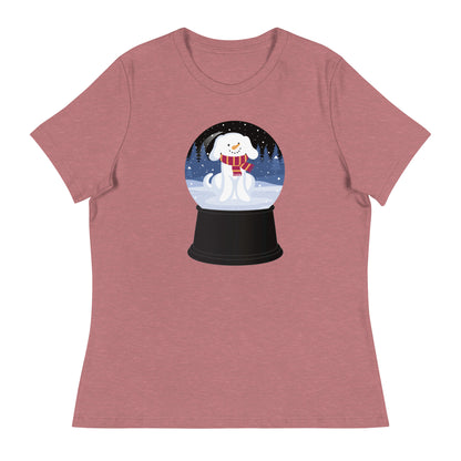 Snowman Puppy Snow Globe Women's Relaxed T-Shirt