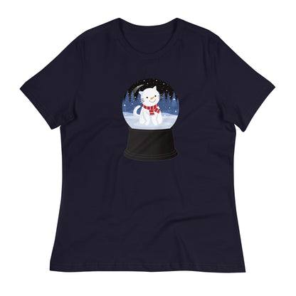 Snowman Kitty Snow Globe Women's Relaxed T-Shirt