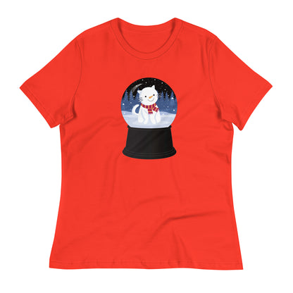 Snowman Kitty Snow Globe Women's Relaxed T-Shirt