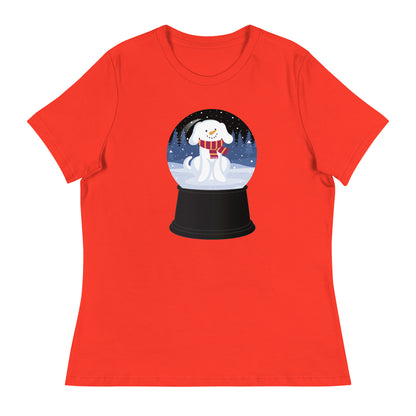 Snowman Puppy Snow Globe Women's Relaxed T-Shirt