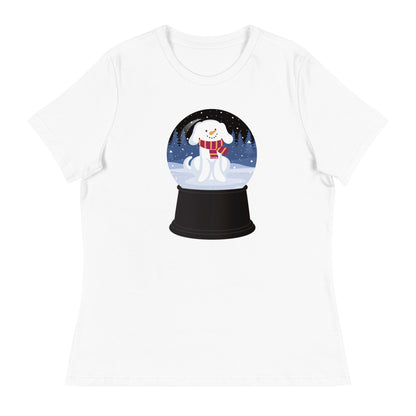 Snowman Puppy Snow Globe Women's Relaxed T-Shirt