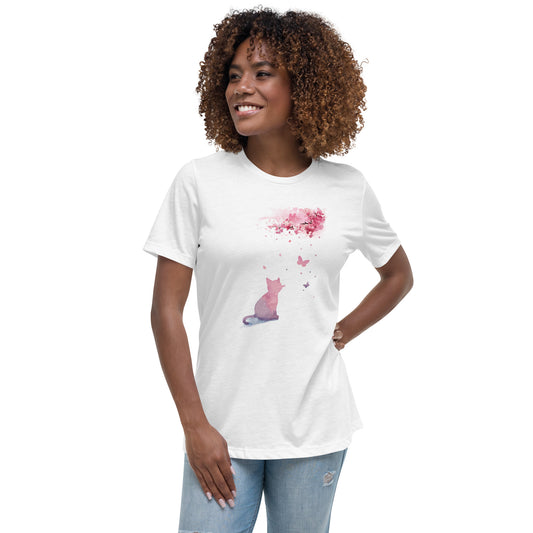 Cherry Blossom Kitten Women's Relaxed T-Shirt