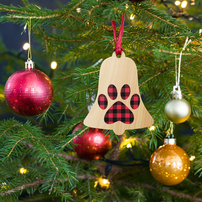 Gingham Paw Print Wooden Ornament