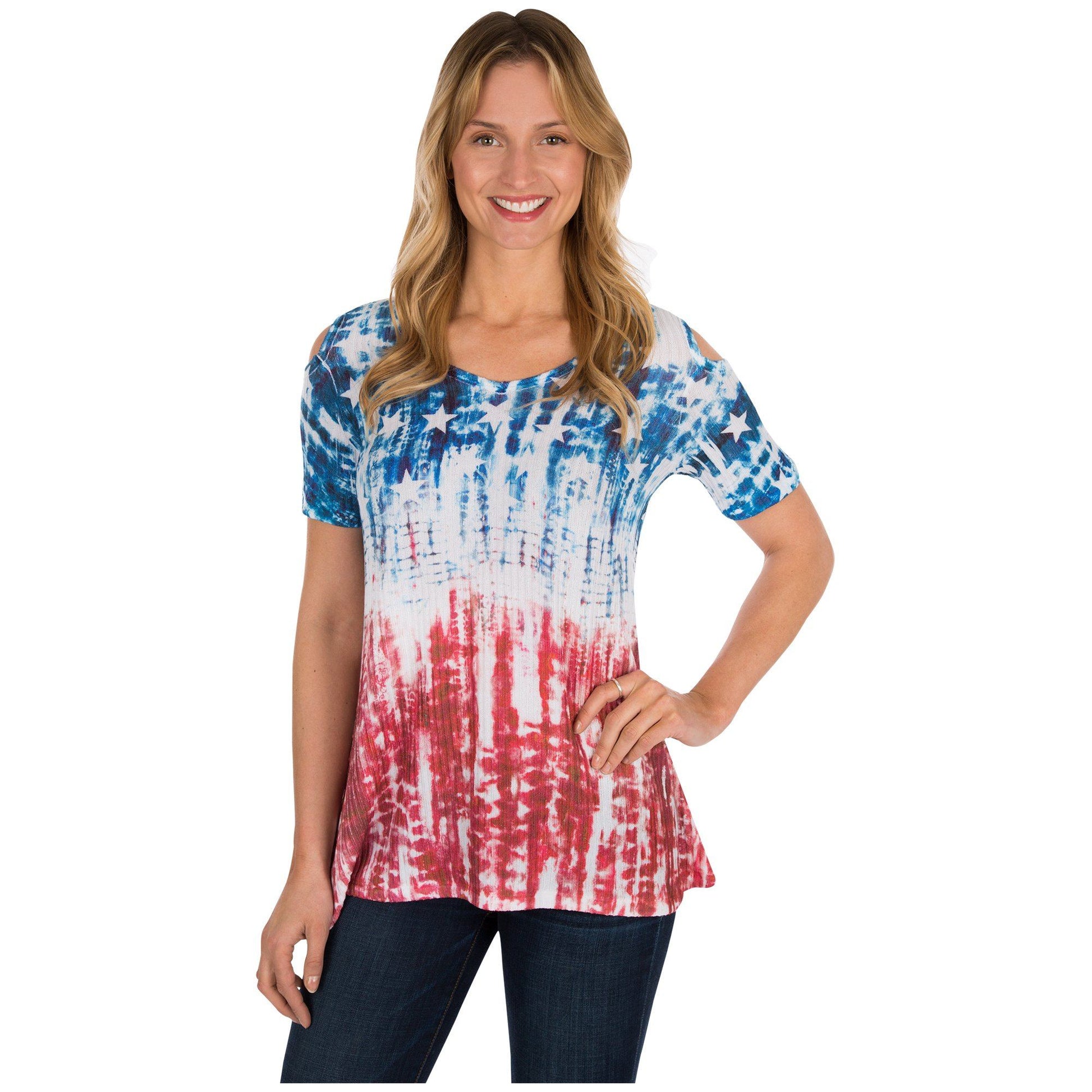 Tie Dye Americana Cold Shoulder Top