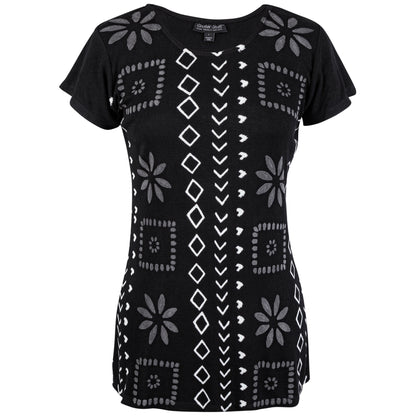 Black Geometric Short Sleeve Top