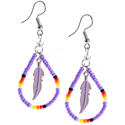 Beaded Feather Teardrop Earrings